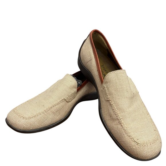 DONALD PLINER Sport Nadia Natural Beige Canvas and Leather Driving Loafer Sz 8 N - Picture 1 of 11